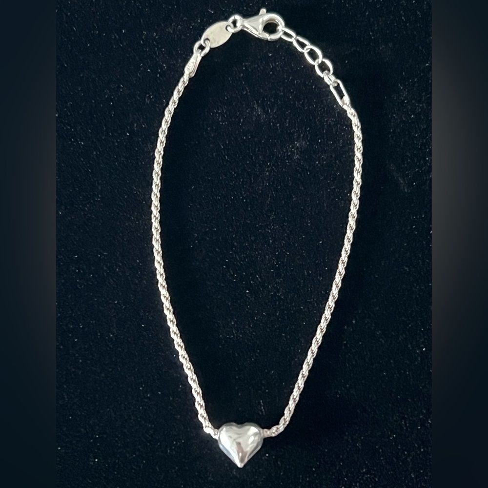 Dyadema Italy Sterling Silver 925 Puffy Heart Rope Chain Women’s Dainty Bracelet